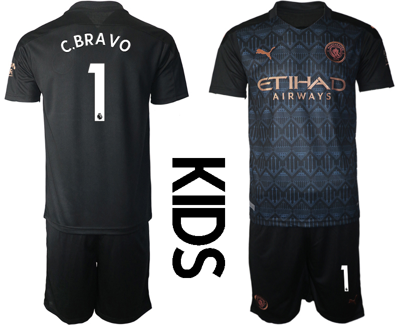 Youth 2020-2021 club Manchester City away black #1 Soccer Jerseys